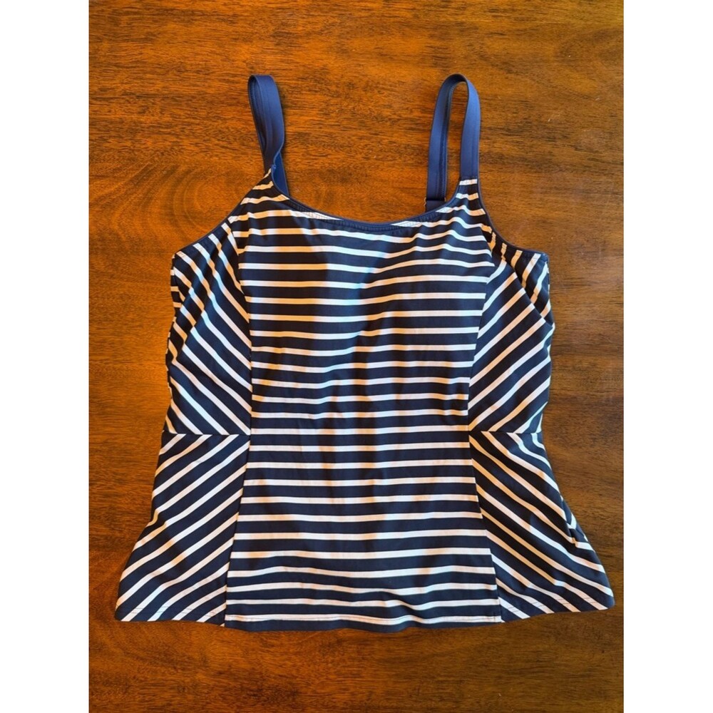 Lands End Darkest Navy Stripe Soft Cup Bra Tankini Top - Size 14